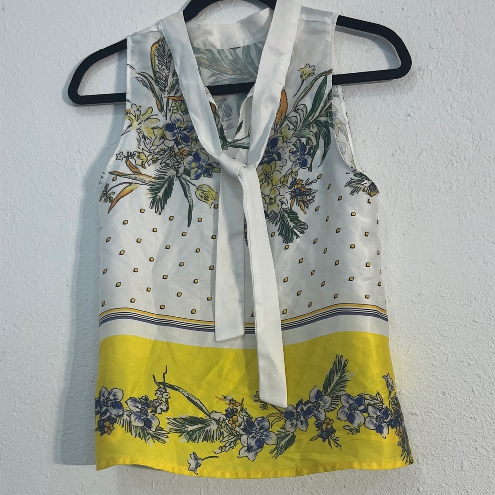 Floral Sleeveless Top - White and Yellow